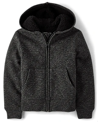 Boys Fleece Sherpa Lined Zip Up Hoodie