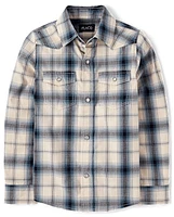 Boys Plaid Poplin Snap Front Shirt