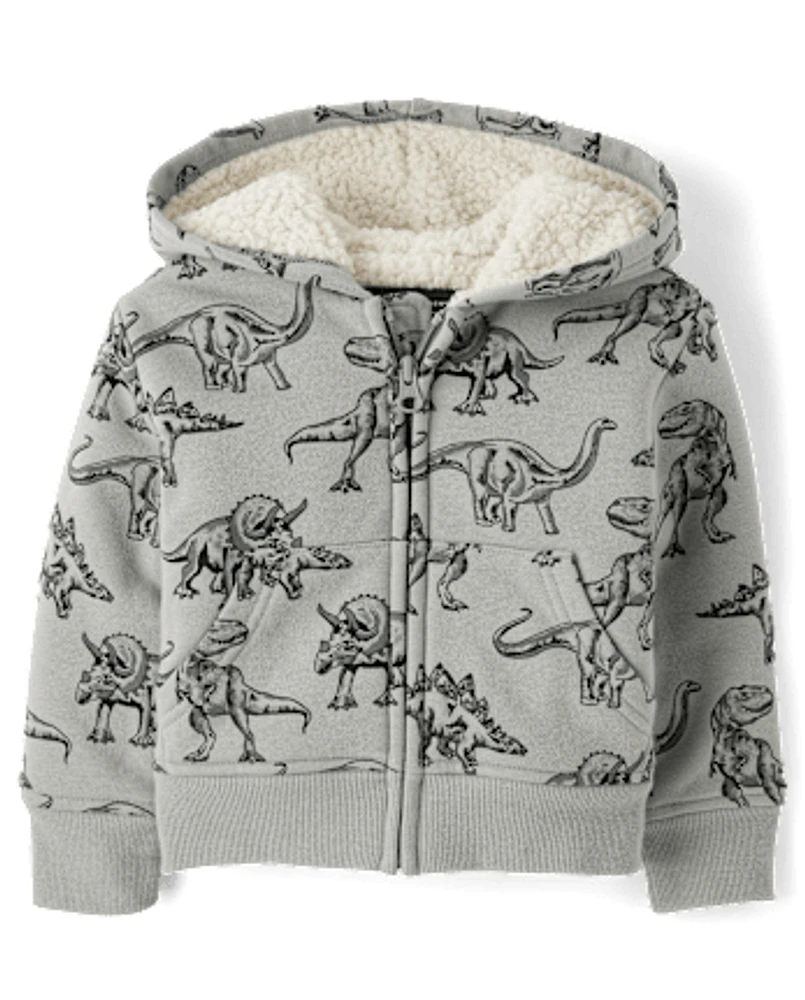 Baby And Toddler Boys Print Fleece Sherpa Lined Zip Up Hoodie