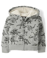 Baby And Toddler Boys Print Fleece Sherpa Lined Zip Up Hoodie