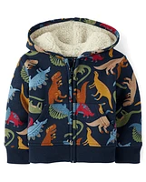 Baby And Toddler Boys Print Fleece Sherpa Lined Zip Up Hoodie