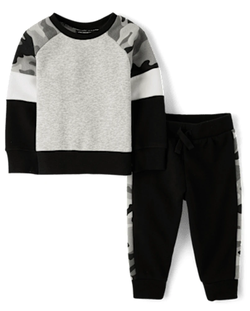 Baby And Toddler Boys Camo Colorblock Fleece 2-Piece Outfit Set