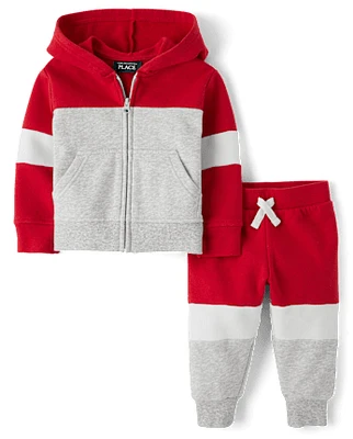 Baby And Toddler Boys Colorblock Fleece 2-Piece Outfit Set