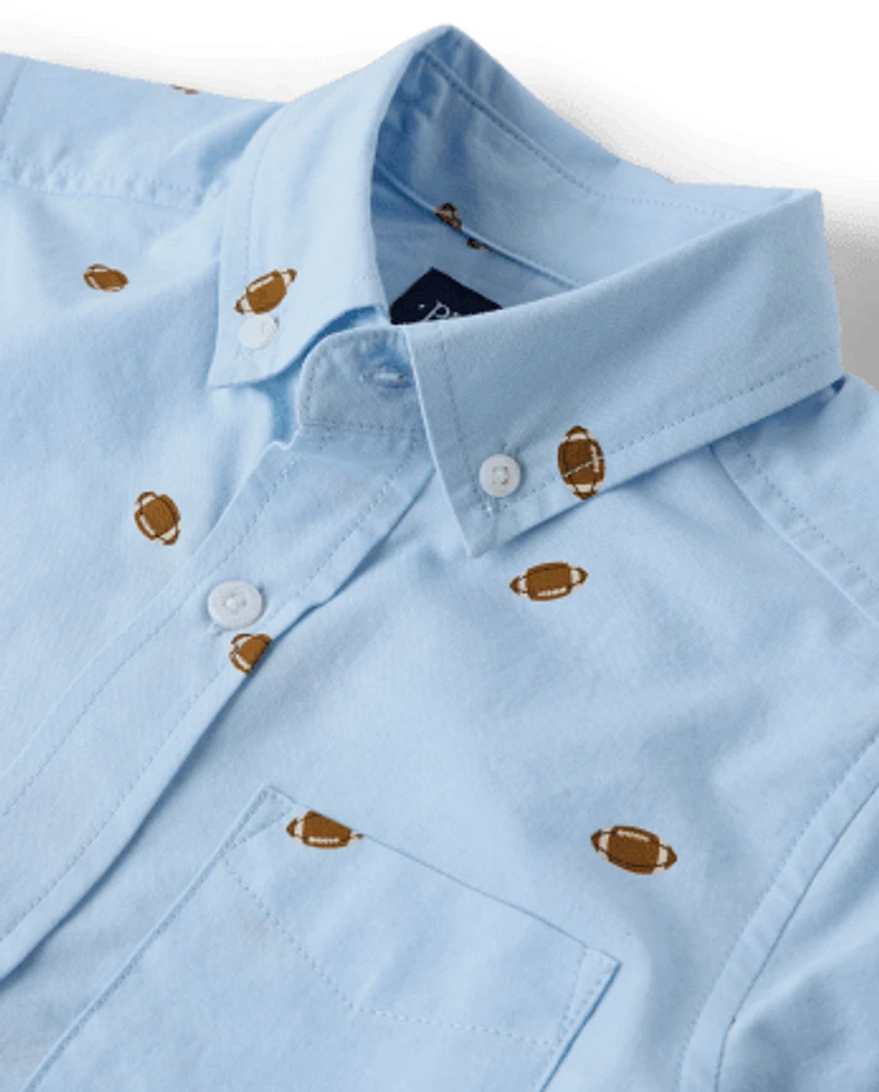 Boys Football Poplin Button Up Shirt