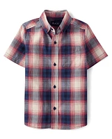 Boys Plaid Poplin Button Up Shirt