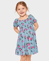 Toddler Girls Floral Smocked Ruffle Dress