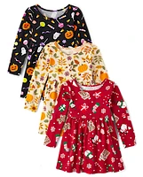 Toddler Girls Holiday Everyday Dress 3-Pack