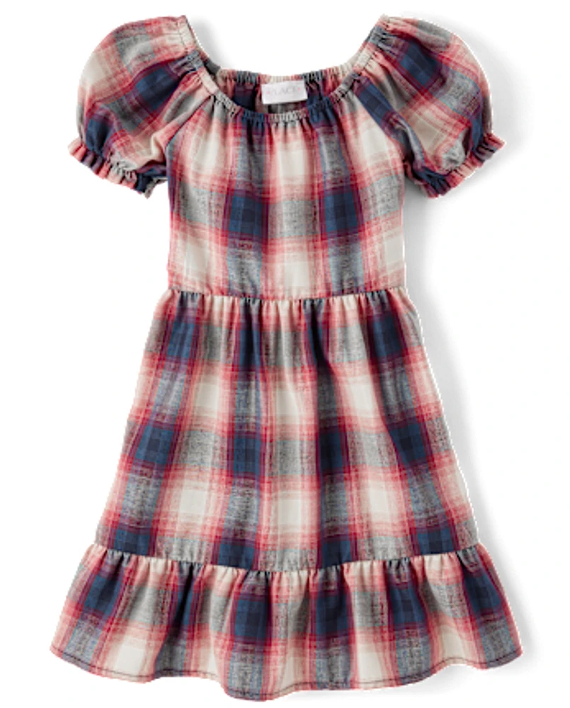 Girls Plaid Flannel Ruffle Dress