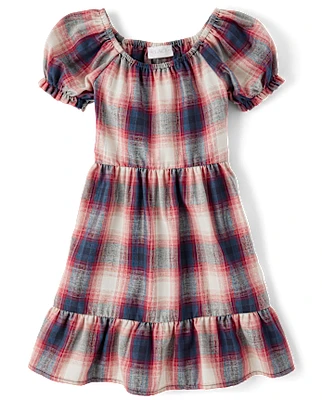 Fille à carreaux Flannel Ruffle Robes