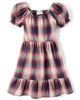 Girls Plaid Flannel Ruffle Dress