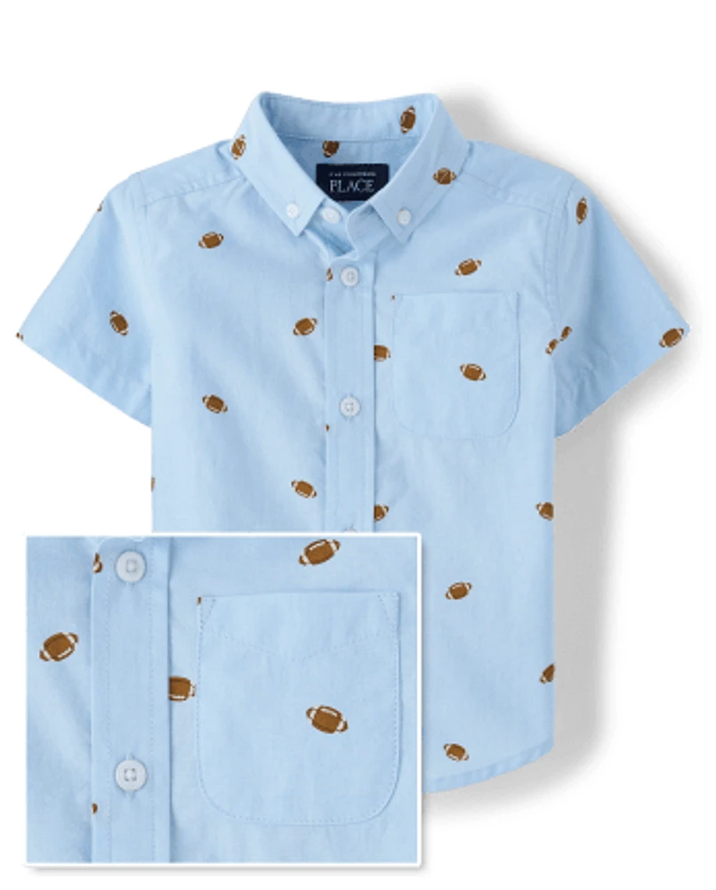 Baby And Toddler Boys Football Poplin Button Up Shirt