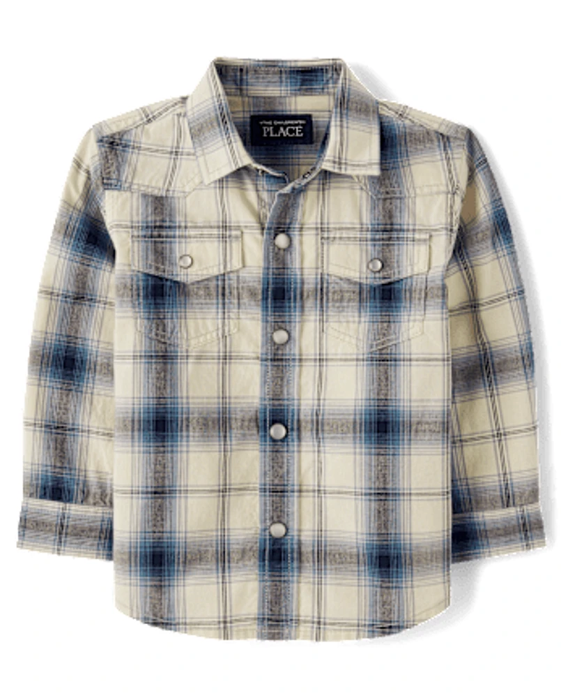 Baby And Toddler Boys Plaid Poplin Snap Front Shirt