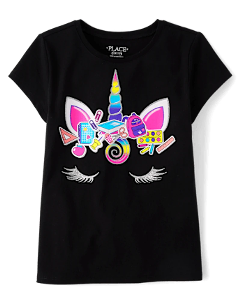 Girls Unicorn Face Graphic Tee