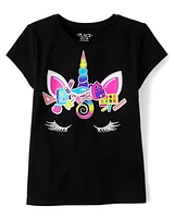 Girls Unicorn Face Graphic Tee