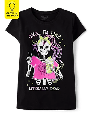 Girls Glow Skeleton Girl Graphic Tee