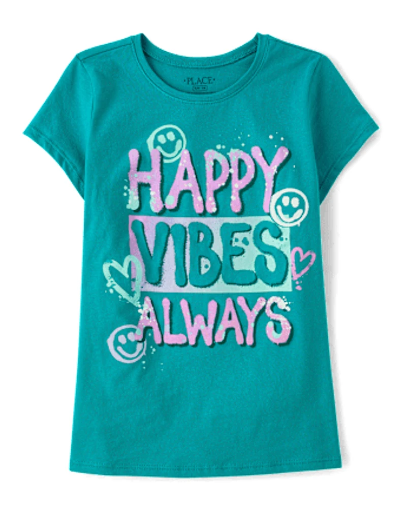 Girls Happy Vibes Always Graphic Tee