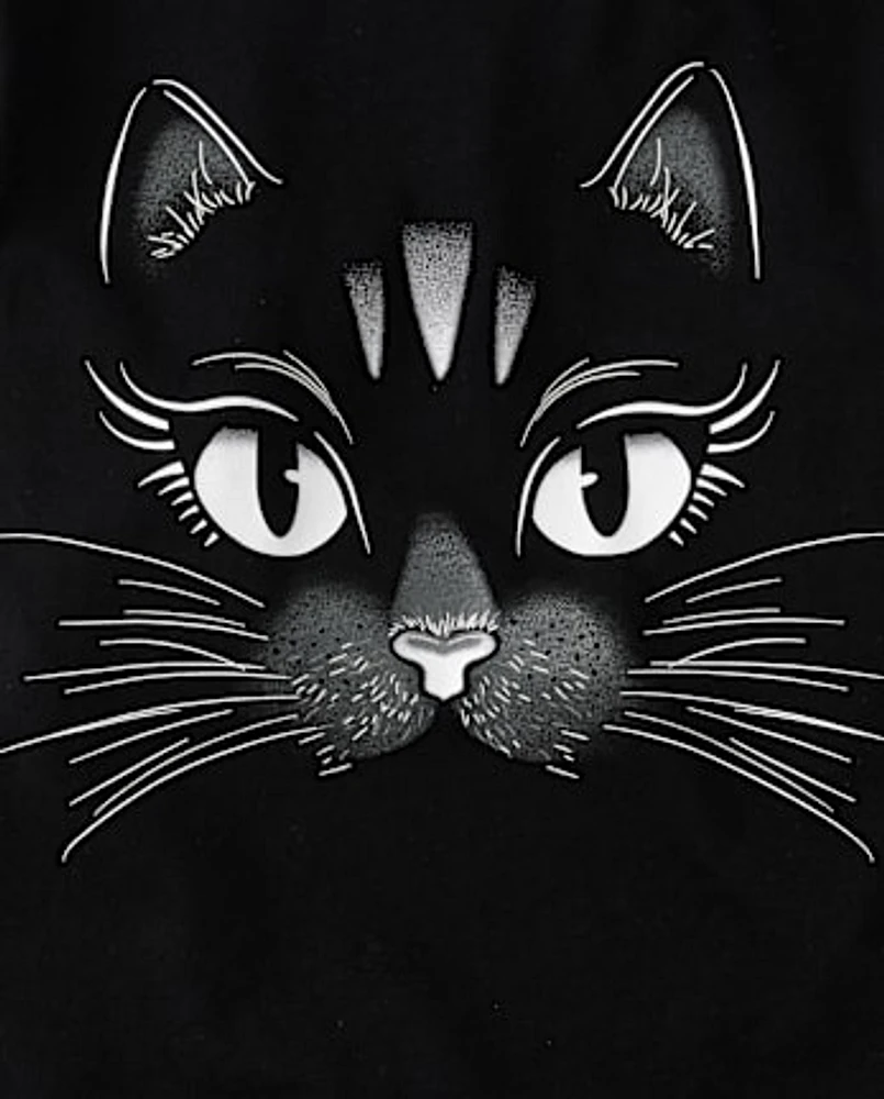 Girls Glow Black Cat Graphic Tee