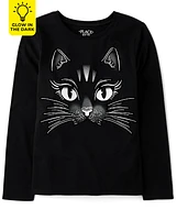 Girls Glow Black Cat Graphic Tee