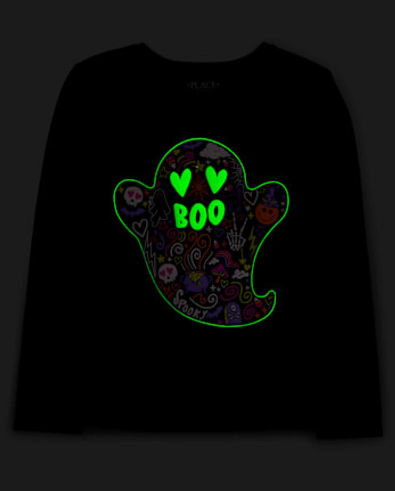 Girls Glow Ghost Boo Graphic Tee