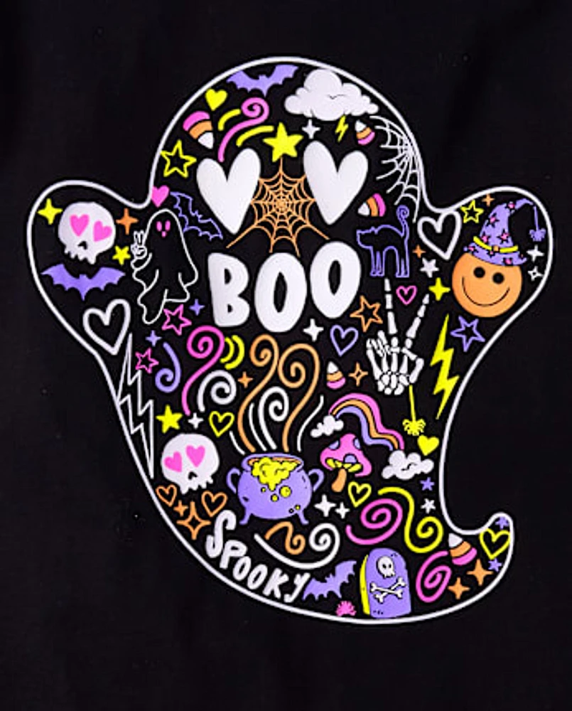 Girls Glow Ghost Boo Graphic Tee