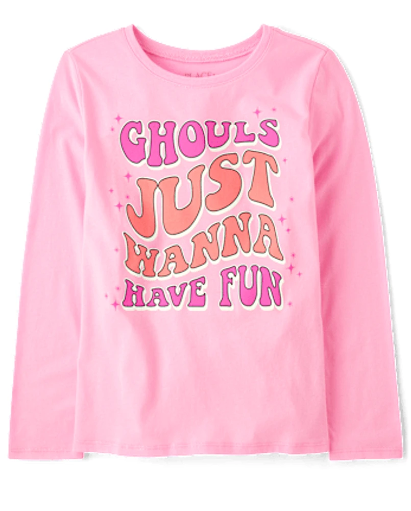 Girls Glow Ghouls Fun Graphic Tee