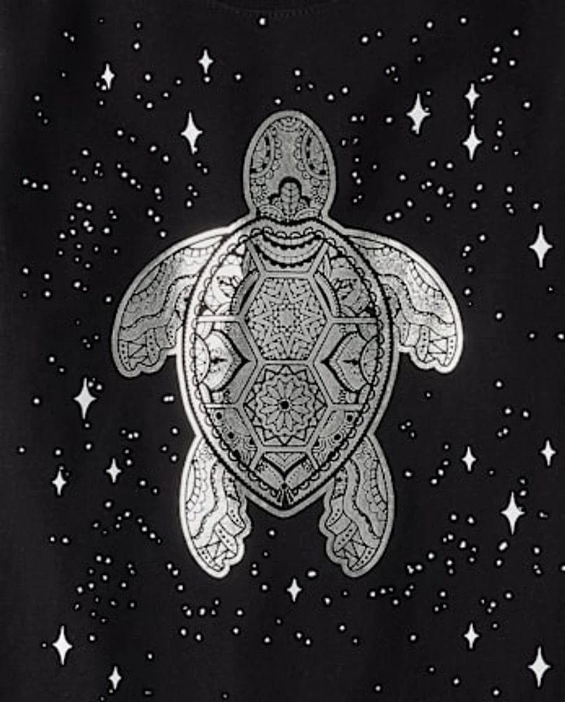 Girls Foil Turtle Graphic Tee