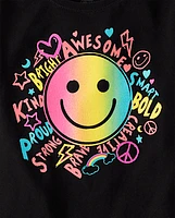 Girls Rainbow Happy Face Graphic Tee