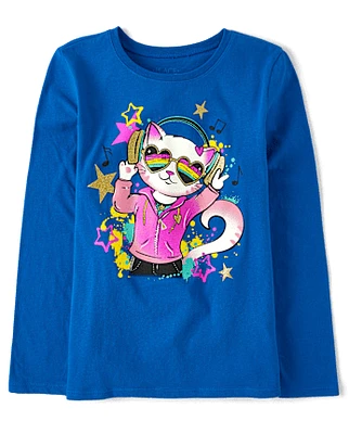 Girls Cat Music Graphic Tee