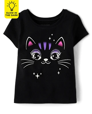 Baby And Toddler Girls Glow Black Cat Graphic Tee