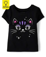 Baby And Toddler Girls Glow Black Cat Graphic Tee