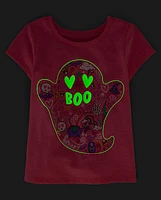 Baby And Toddler Girls Glow Ghost Boo Graphic Tee