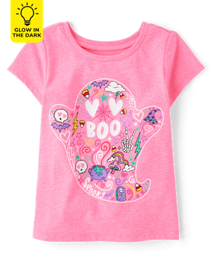 Baby And Toddler Girls Glow Ghost Boo Graphic Tee