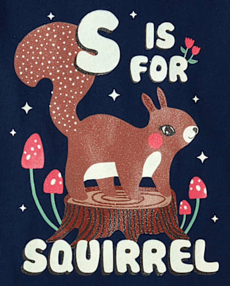 Baby And Toddler Girls Squirrel Graphic Tee