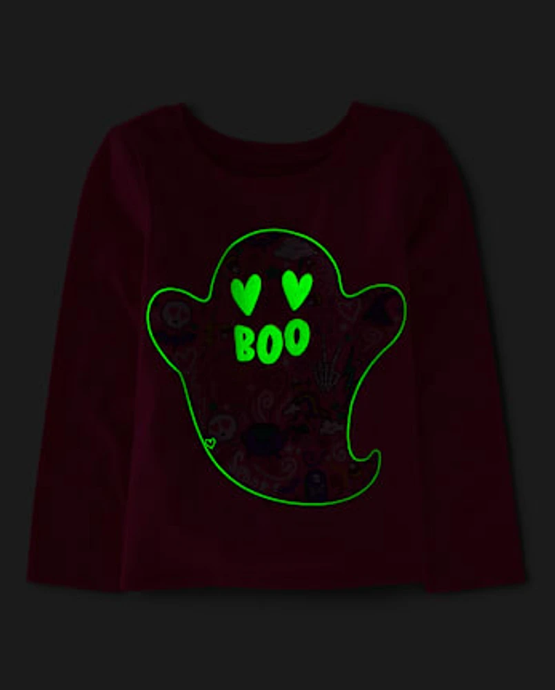 Baby And Toddler Girls Glow Ghost Boo Graphic Tee