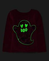 Baby And Toddler Girls Glow Ghost Boo Graphic Tee