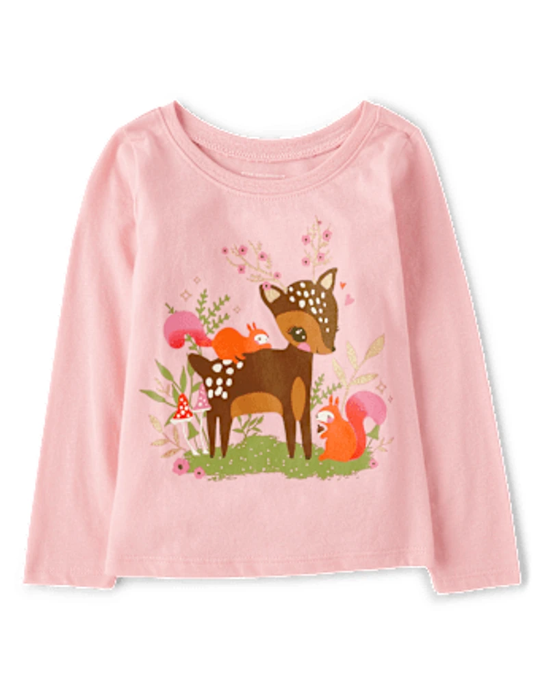 Baby And Toddler Girls Deer Graphic Tee