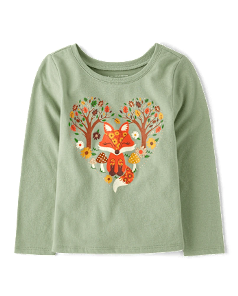 Baby And Toddler Girls Fox Heart Graphic Tee