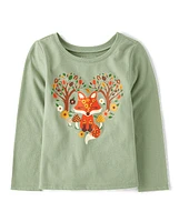 Baby And Toddler Girls Fox Heart Graphic Tee