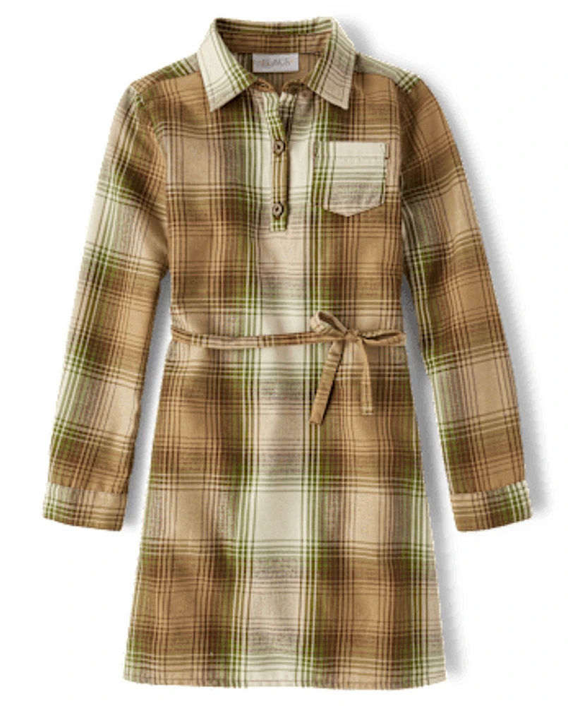 Girls Matching Family Plaid Flannel Shirt Dress