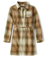 Girls Matching Family Plaid Flannel Shirt Dress