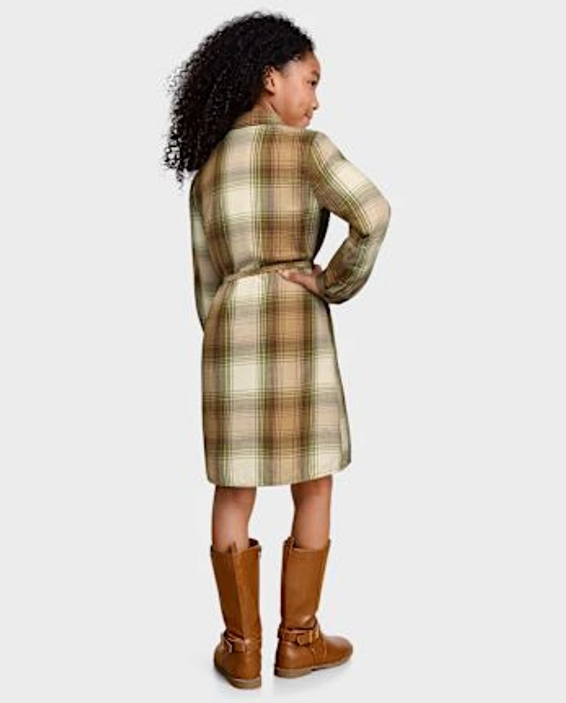 Girls Matching Family Plaid Flannel Shirt Dress