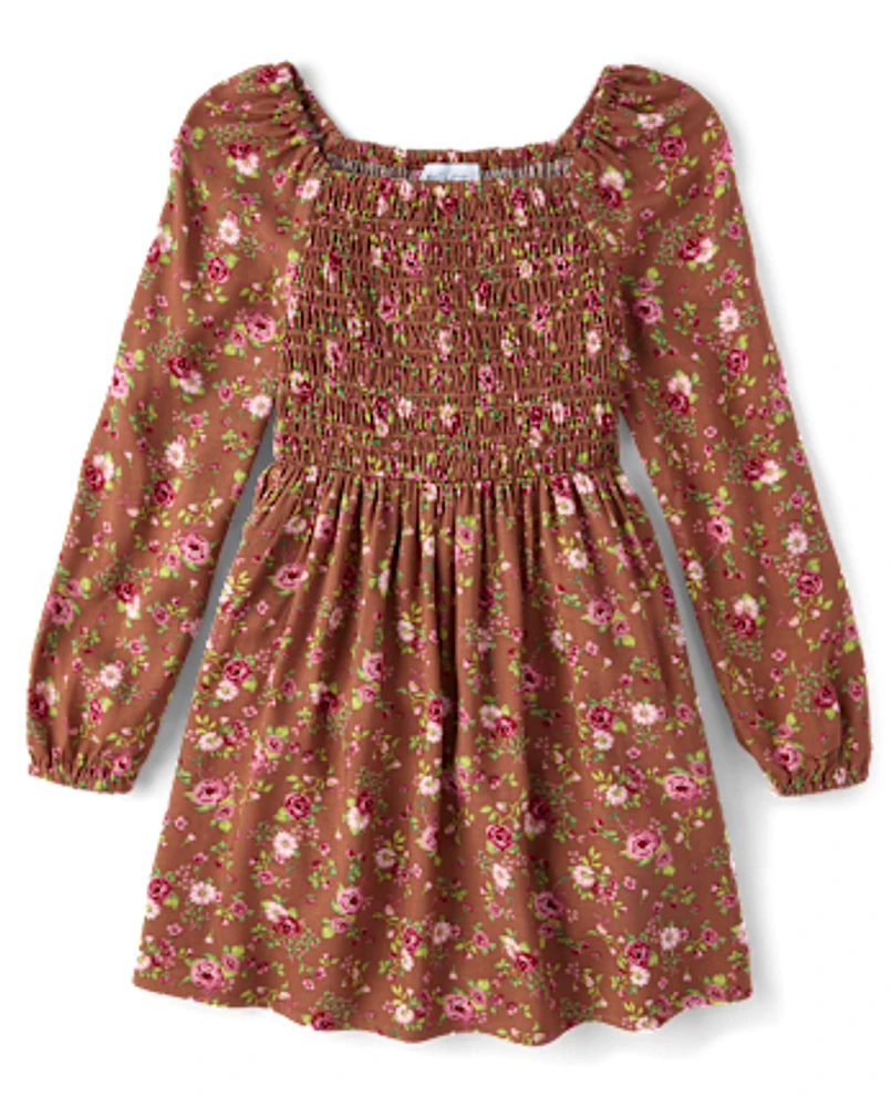 Robe smockée à fleurs pour fille