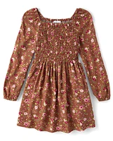 Girls Floral Smocked Dress