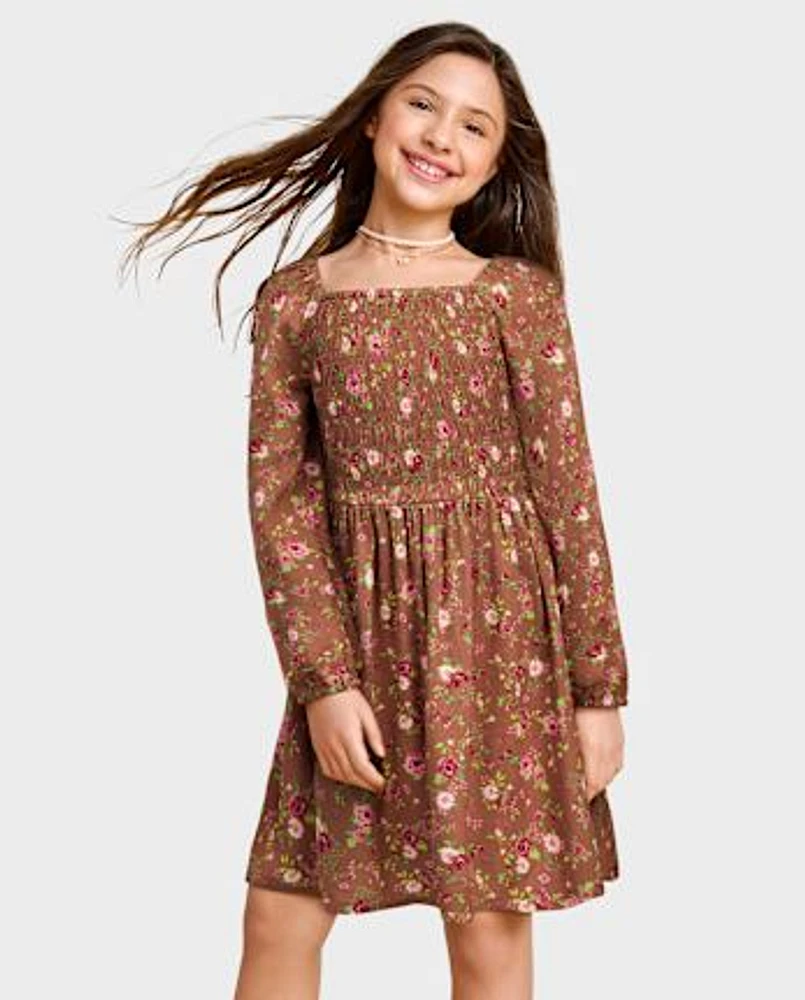 Robe smockée à fleurs pour fille