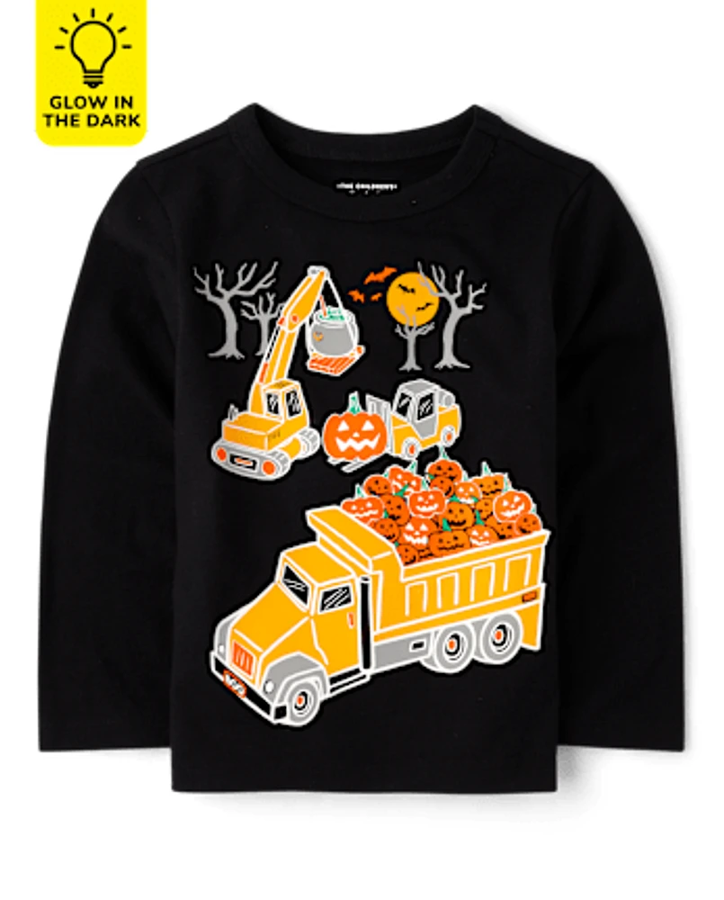 Baby And Toddler Boys Glow Halloween Construction Graphic Tee