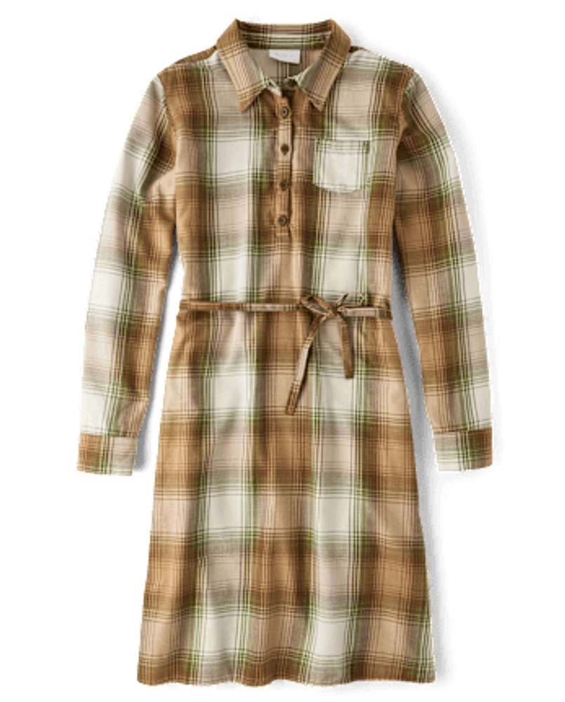 Womens Matching Family Plaid Flannel Shirt Dress