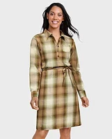 Robe chemise en flanelle à carreaux pour femme