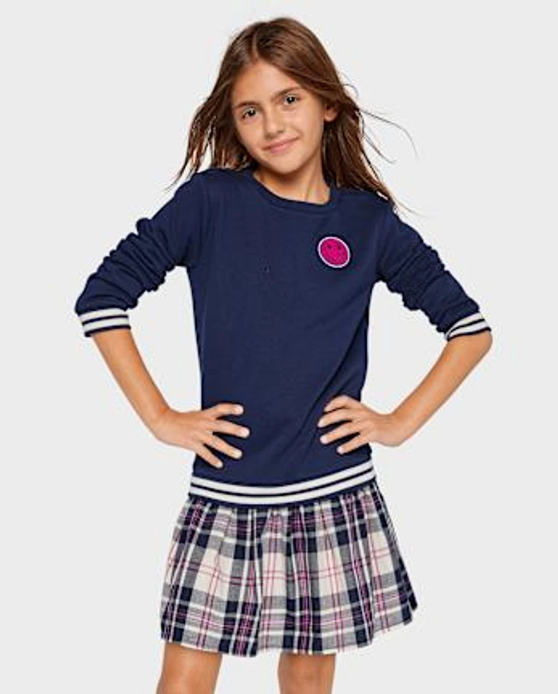 Girls Happy Face Sweatshirt Dress