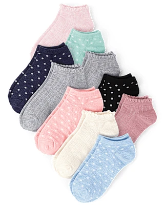 Girls Dot Ribbed Ankle Socks 10-Pack