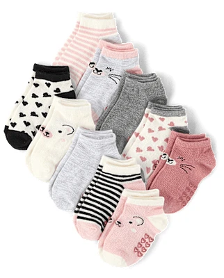 Baby And Toddler Girls Animal Ankle Socks 10-Pack